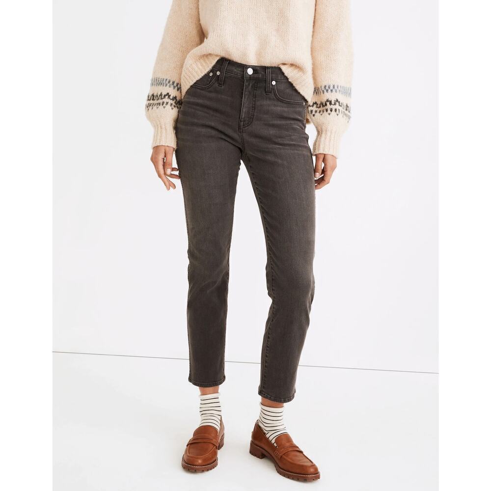 Madewell High Rise Stovepipe Jeans Faded Black Wash Size 26p Petite Straight Leg